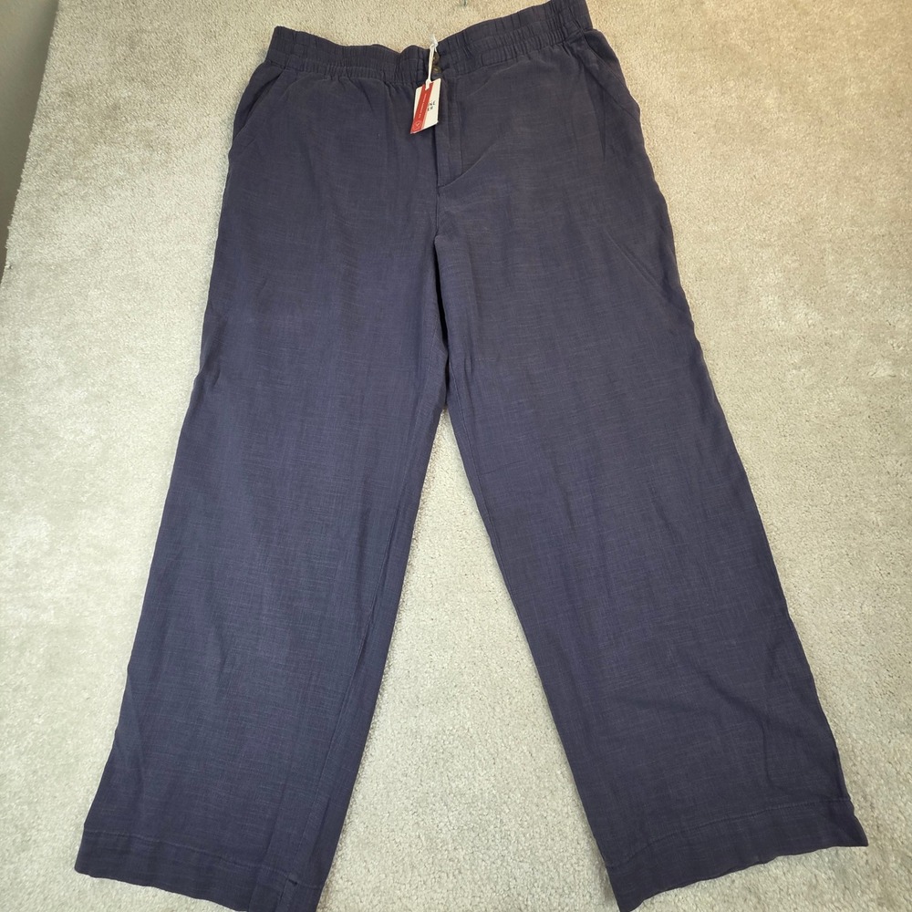Marine Layer Elle Crop Pants Blue Wide Leg Cotton Blend XL Coastal Comfort